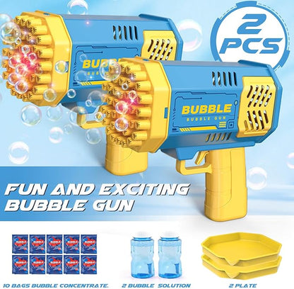 Dolanus Bubble Gun 2 Pack with 2 Bottles Bubble Solution, 40-Hole Light Up Dip Bubble Machine for Kids, Bubble Toy for 3 4 5 6 7 8 Years Old Boys Outdoor Indoor Kid Birthday Wedding Party(2*Blue)
