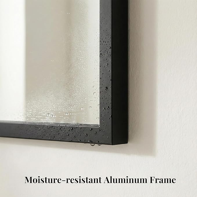 55"x30" Black Landscape Bathroom Mirror for Double Vanity, Shatterproof Tempered Glass, Narrow Metal Frame, Ultra-Flush Wall-Mounted