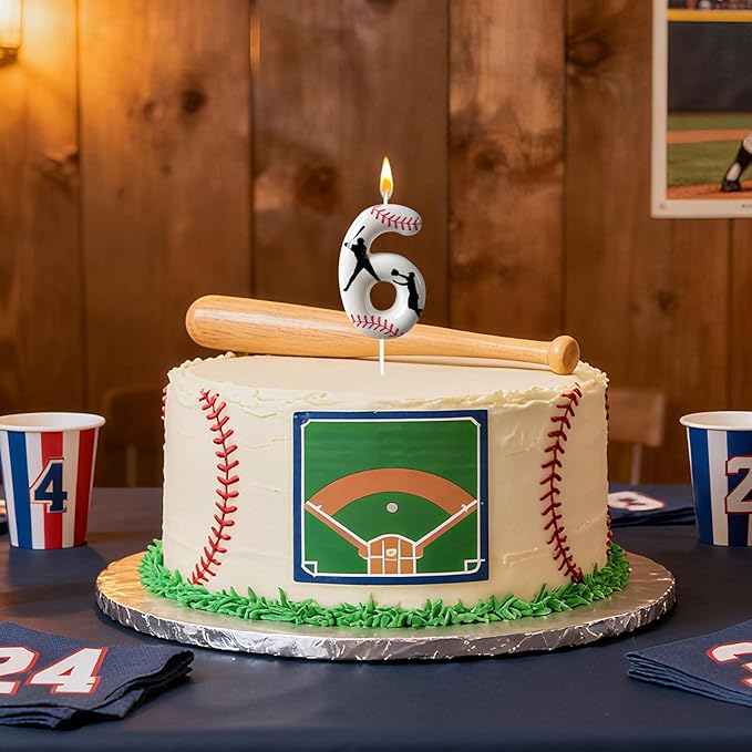 Baseball Birthday Number Candle, Number 6 Candles for Cake Topper, Ideal Birthday Parties Cake Decor, Wedding Anniversary and Other Celebrations (Candle 6)