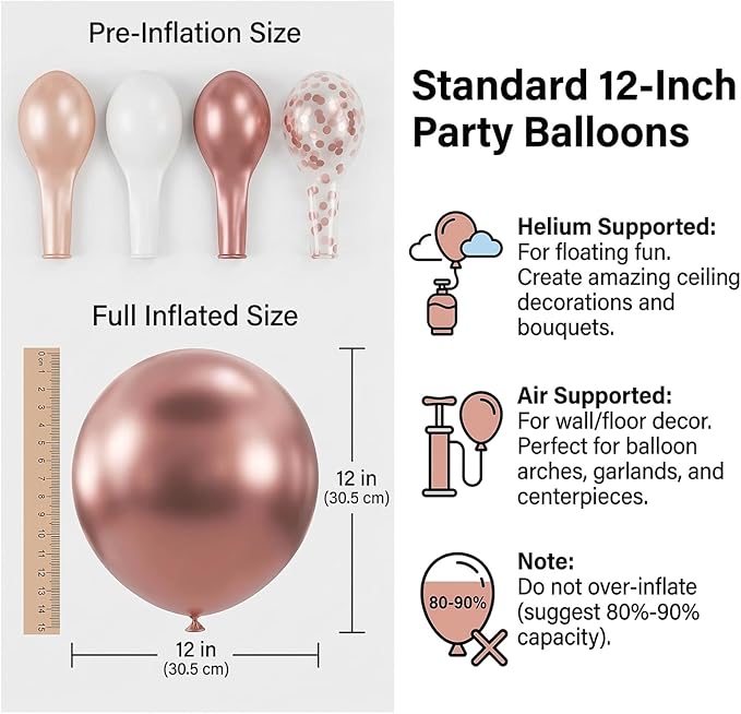 60pcs Rose Gold confetti Balloons, 12 inch White and Rose Gold Confetti Party Balloons for Wedding, Bridal Baby Shower, Princess Birthday, 2026 Graduation Party Decorations