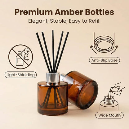 2PCS 50ml/1.6oz Glass Diffuser Bottles, Amber & Brown, Aromatherapy Storage Containers, Fragrance Accessories, DIY Replacement Diffuser Sticks, Home Decor