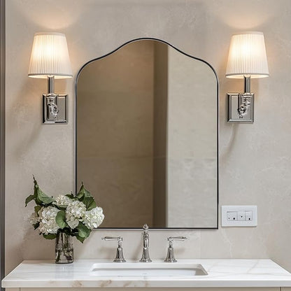 ANDY STAR Scalloped Arched Mirror, 30x40 Polished Chrome Irregular Bathroom Mirror for Vanity, Asymmetrical Curved Top with Rustproof Stainless Steel Frame, for Entryway, Bedroom, Mantel, Fireplace