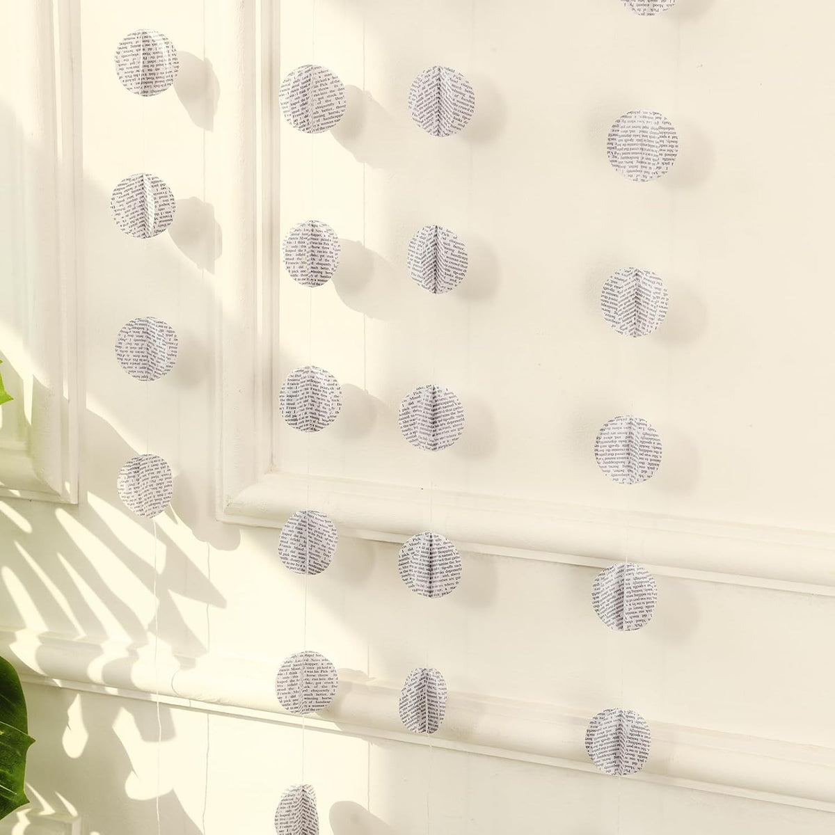 4 Pack Paper Circle Dot Garland Books Page Garland Bunting Party Holiday Christmas Newspaper Strand String Banner Wedding Backdrop Hanging Decoration (White Circular)