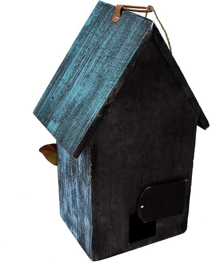 Rustic Decorative Bird House for Outside, Outdoor Hanging Wood Hand-Painted Bird House with Sunflower Decor, Wooden Hanging Garden Birdhouse Porch Yard Decor 9.37"X6.38"X4.25" (Red & Blue)