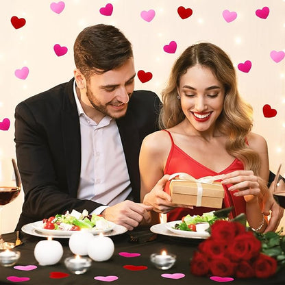 Whaline 300Pcs Heart Confetti Valentine's Day Table Decoration Gliiter Pink Red Heart Shaped Metallic Foil Scatter Table Centerpiece for Wedding Anniversary Party Decoration