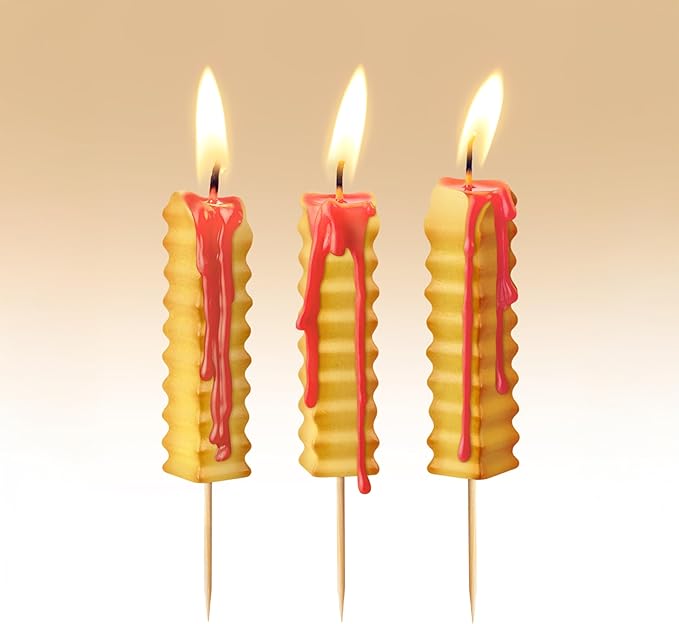 Genuine Fred HOT and Crispy French Fry Party Candles, Set of 6, Ketchup Drip Melting Effect, Fun Birthday Cake Toppers and Food-Themed Celebration Decor