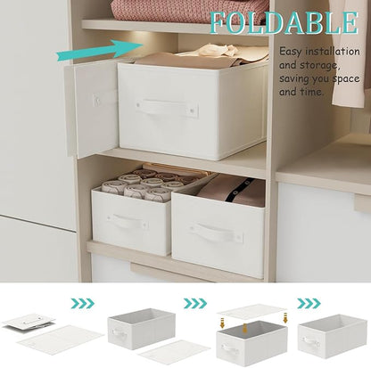 Fabric Storage Boxes for Shelves, 3 Pack Foldable Cloth Bins, Closet Organizers System with 2 Handles, Durable and Sturdy, Saving Space, Beige, 16.1 x 9.8 x 6.5 In, XSNY11BEM-3