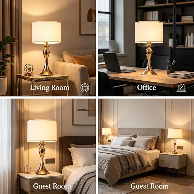 Gold Table lamp Single mid Century Modern Unique Decorative Cylinder smart end Side Bedside Night Cream dimmable for Bedroom