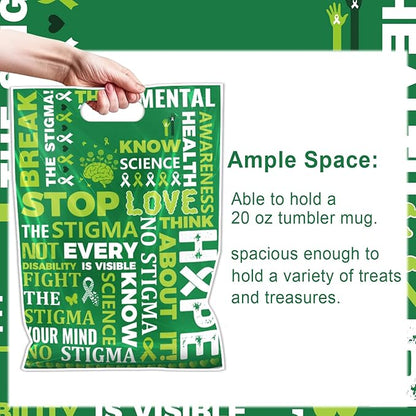 Falueqg Mental Health Awareness Party Favors - 50 Pcs Mental Health Month Goodie Candy Gift Bags Green Ribbon Party Supplies for Campaign Support Charity Events Accessories