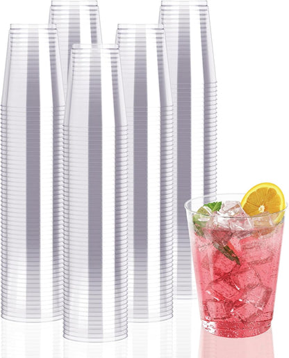 JollyPack 300 Pack Clear Plastic Cups 10 OZ Disposable Heavy-duty Hard Drinking Cups for Christmas, Wedding, Home, Dinner and other Events