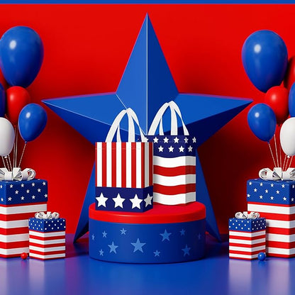 Locmeo 24 Pcs 4th of July Patriotic Party Favor Bags with Handles Reusable Non Woven American Flag Goodie Bags Independence Day Gift Bag for Girl Boy Birthday Memorial Party Supplies, 8 x 4 x 10 Inch