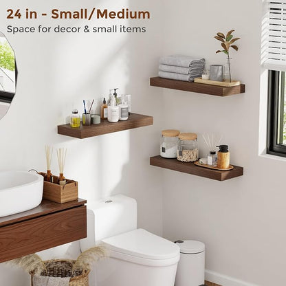 Heimlove 48 Inch Floating Shelves for Wall 8 Inch Deep Walnut Shelves Set of 2,Wall Mounted Rustic Wood Long Floating Shelf，Large Display & Storage Shelf with Invisible Brackets