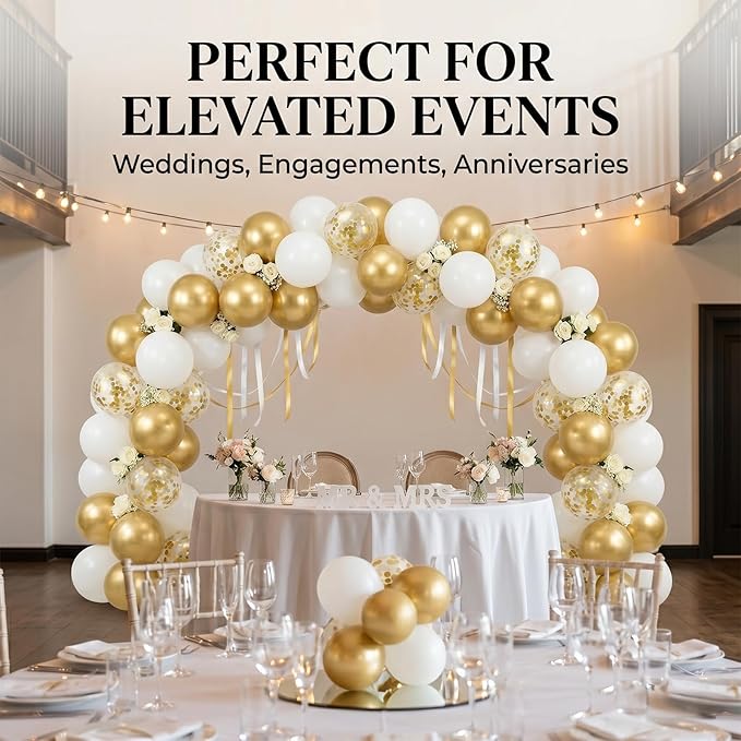 60pcs White and Metallic Gold Balloons, 12 Inch Chrome Gold, White & Gold Confetti Latex Balloon Kit for Graduation 2026, Wedding & Birthday Party Decorations (with Ribbons & Glues)