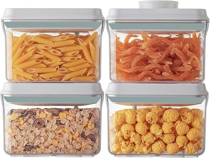 Ankou Airtight Container Set (1000ml 4 Pcs) Stackable One Press Openning Food Containers for Snacks Sugar Salt Herbs Spices Coffee Bean Formula Popcorn BPA-Free Tight Seal - Clear (1.0 QT * 4)