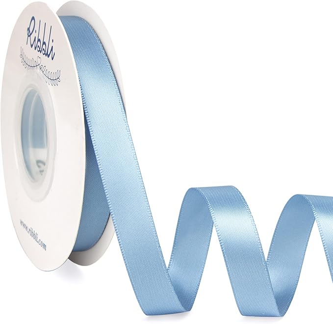 Ribbli Dusty Blue Satin Ribbon,Double Faced Satin 1/2 inch x Continuous 25 Yards,Use for Bows Bouquet,Gift Wrapping,Wedding Decoration,Floral Arrangement