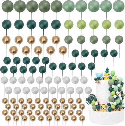 115 PCS Ball Cake Toppers - Mini Balloon Cake Decorations Foam Ball Cupcake Picks DIY cake Insert Toppers for Birthday Party Wedding Baby Shower - Green Theme