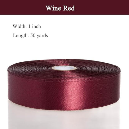 YASEO 1 Inch Wine Red Solid Satin Ribbon, 50 Yards Craft Fabric Ribbon for Gift Wrapping Floral Bouquets Wedding Party Decoration