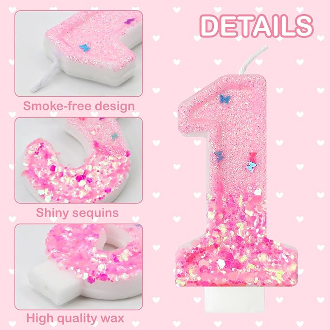 Pink Sequin Birthday Candles, Cake Number Candles, Girls 0th Birthday Decorations, Suitable for Birthday Parties, Anniversary Party Decorations(18)