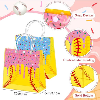 Abbylike 24 Pcs Drip Ice Cream Softball Clear PVC Gift Bag with Handles Candy Gift Treat Bags for Birthday Game Celebration Sports Theme Party Decorations