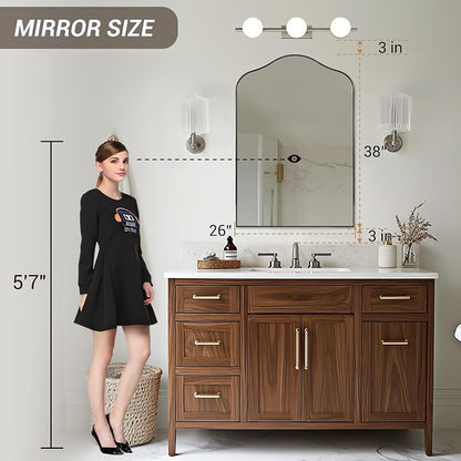 ANDY STAR Scalloped Arched Mirror, 26x38 Polished Chrome Irregular Bathroom Mirror for Vanity, Curved Top with Silver Rustproof Stainless Steel Frame, for Powder Room, Entryway, Bedroom, Fireplace