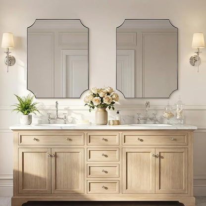 ANDY STAR 28x36 Inch Chrome Bathroom Mirror, Scalloped Mirror for Bathroom, Polished Chrome Mirror in Anti-Rust Stainless Steel Metal Thin Frame Deep 1", Hangs Vertically or Horizontally