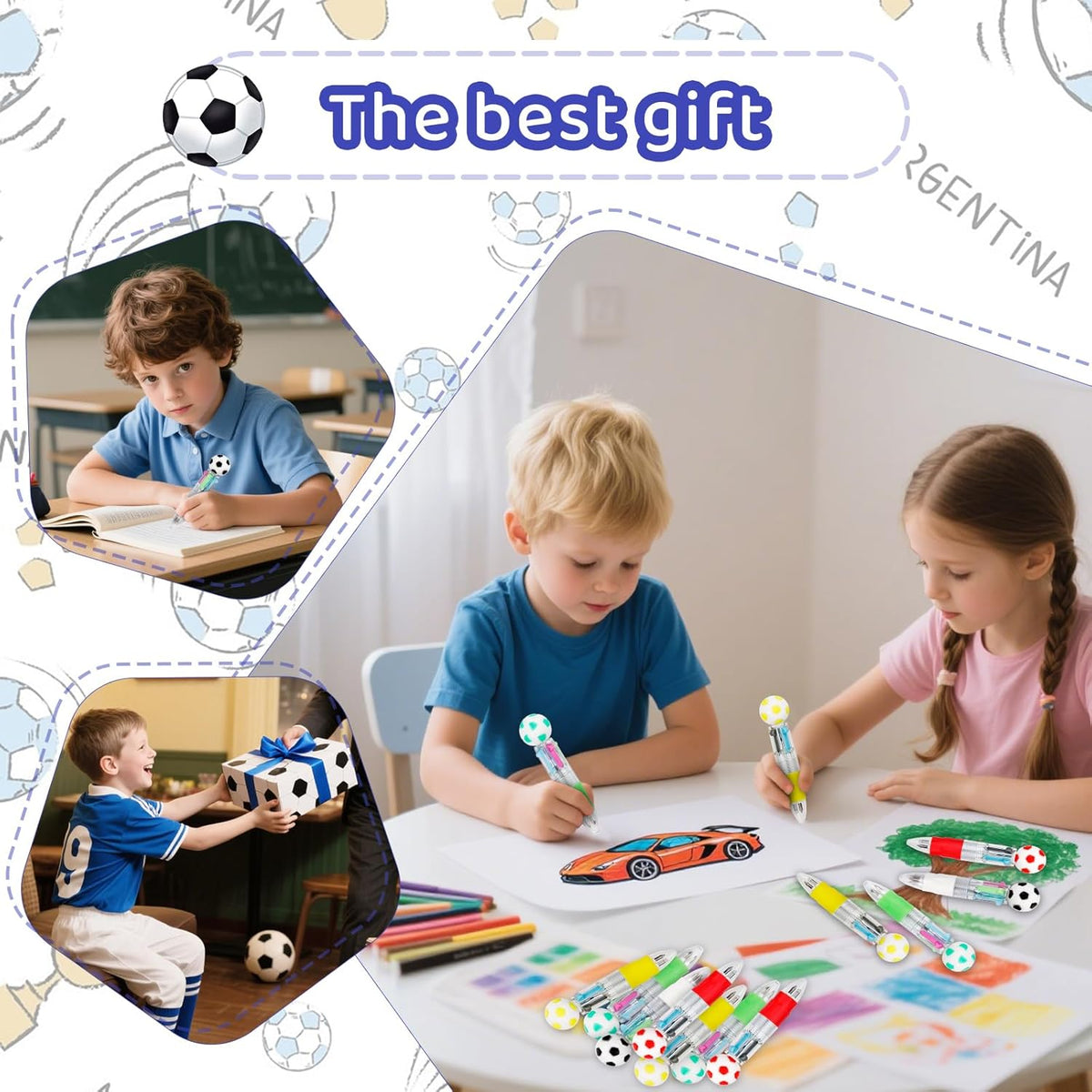 30Pcs Mini Multicolor Pens in One 4-in-1 Cute Pens Bulk for Kids, Ballpoint Pen for Birthdays and Children's Parties, Fun Gifts Assorted Ink Kawaii Pen(Soccer)