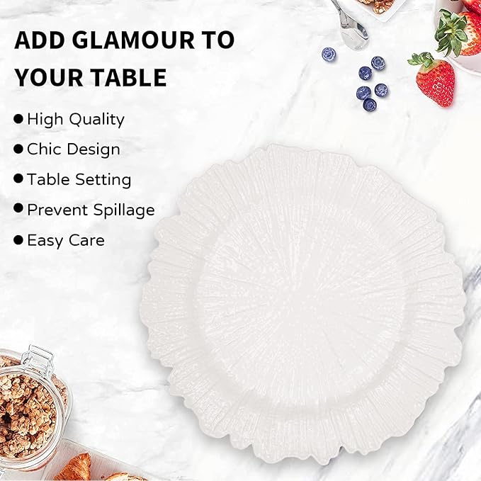 MAONAME White Charger Plates Set of 12, Reef Plate Chargers for Dinner Plate, Plastic Decorative Plates for Table Setting, Thanksgiving, Christmas