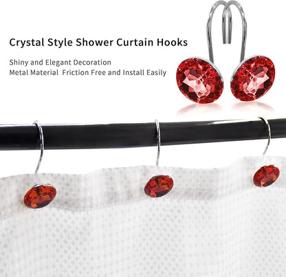 MitoVilla Red Christmas Shower Curtain Hooks Rings, Holiday Shower Hooks for Burgundy Shower Curtain Liner, Xmas Rust Proof Shower Rings for Curtain and Bathroom Shower Rod, 12 Pack Set