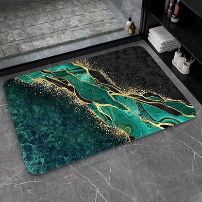 Diatomaceous Earth Bath Mat,Black and Green Gold Marble Non-Slip Volume Super Absorbent Fast Drying for Bathroom Kitchen Door mat,Eco-Friendly Easy to Clean 16×24Inch (40 * 60cm)
