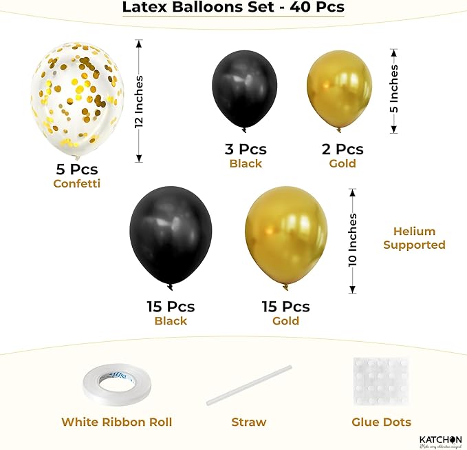 KatchOn, Happy Birthday Decorations Set - Pack of 50 | Older Wiser Hotter Banner, Latex Balloons Arch Kit, Gold Foil Fringe, Star, Round, Heart Foil Balloons | 40th Birthday Decorations for Women, Men
