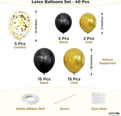 KatchOn, Happy Birthday Decorations Set - Pack of 50 | Older Wiser Hotter Banner, Latex Balloons Arch Kit, Gold Foil Fringe, Star, Round, Heart Foil Balloons | 40th Birthday Decorations for Women, Men