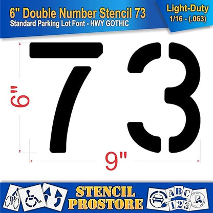 Pavement, Curb, and WheelStop Stencils - 6 inch Double Number Stencil - (73) - 6" x 9" x 1/16" (63 mil) - Light-Duty