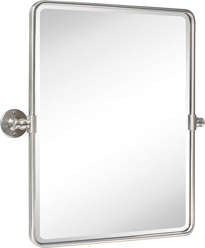 Farmhouse Nickel Metal Framed Pivot Rectangle Bathroom Mirror Rounded Rectangluar Tilting Beveled Vanity Mirrors for Wall, Overall 22.91 x 24 inches (Mirrror 19 x 24 inches)