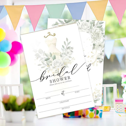 AEHIE 20 Sets Bridal Shower Invitations With Envelopes, Eucalyptus Leaf Double-Sided Printed Invitation Cards for Weddings, Engagement Showers, Parties and Receptions