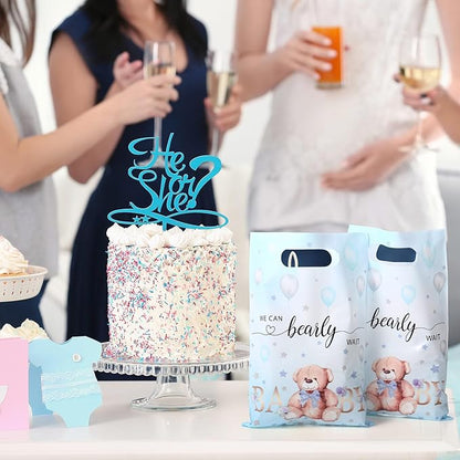Pasimy 100 Pcs Treat Bags He is Risen Gift Bags Easter Party Goodie Candy Plastic Favor Pouches for Religious Theme Bible School Party Decorations Supplies(Blue,Bear)