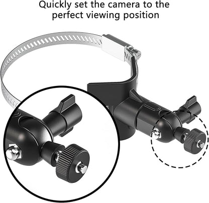 Universal Adjustable Stainless Mount Bracket Outdoor Security Camera 360 Degree Hoop Hose Clamp Pipe Poles Mount No-Drill Holes Compatible with Reolink/Nest/Arlo/Eufy/Wyze and Other Camera (Black)