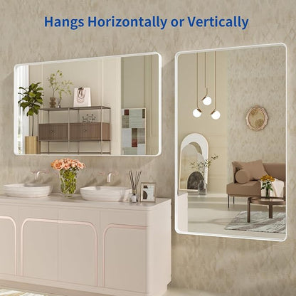 WEER White Bathroom Mirror 55X30 Inch, Rounded Rectangle White Metal Frame Mirror, Matte White Bathroom Vanity Mirror with Tempered Glass, Anti-Rust, Hangs Horizontally or Vertically