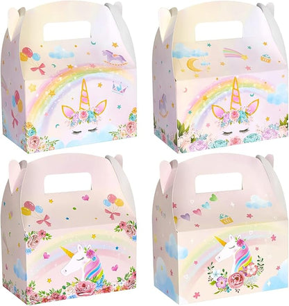 WERNNSAI 12 Pcs Unicorn Party Favor Boxes- Rainbow Unicorn Goodies Boxes for Girls Kids Birthday Supplies Pink Unicorn Candy Gift Boxes For Baby Shower Party Decoration
