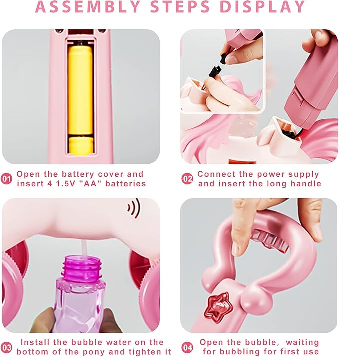 Pink Bubble Machine Blower Maker Lawn Mower Walking Toy Christmas Basket Stuffers Outdoor Summer Girls Kids Toddler 1st Birthday Best Gift for 1 2 3 Year Old Unique Cute Valentines Day Unicorn Gifts
