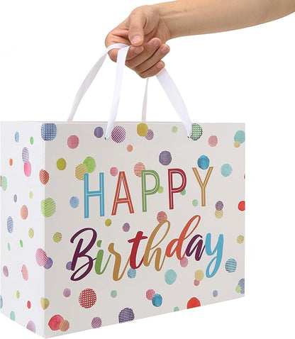 wishinside 13'' Large Birthday Gift Bag Set with Handles, Greeting Card, White Tissue Papers and Stickers for Women Girls Kids Teens for Birthday, Baby, Color Dots Design, 1 Pcs