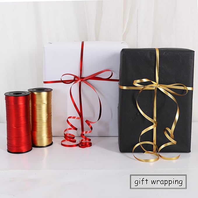 BEISHIDA Red and Gold Curling Ribbons Balloon String Ribbons - 2 Pack 100 Yards for Gift Warppping Birthday Christmas Party Decorations