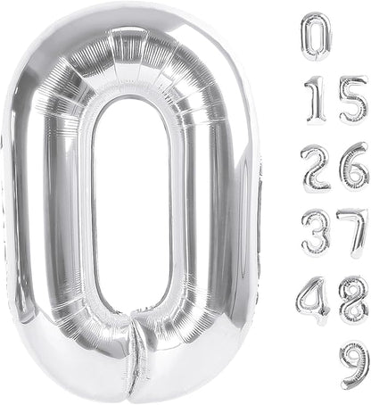 Number 0 Balloons 40 Inch Silver Number Balloons for 10 20 30 40 50 60 70 80 90 100 Numbers Balloon Birthday Decorations Wedding Event Baby Shower