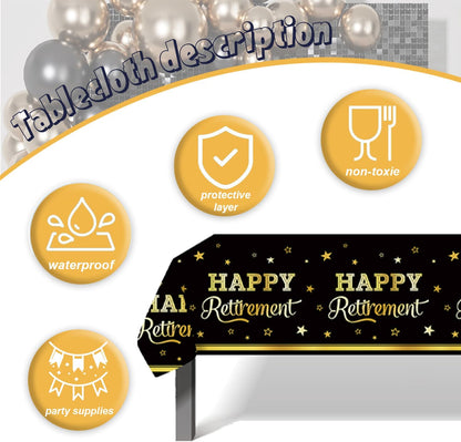 141pcs Retirement Party Decorations,Black Gold Party disposable tableware Includes Dinner Plate Dessert Plate Paper Napkin Cup Knife Fork Straws Tablecloth Black Gold Retirement Supplies set