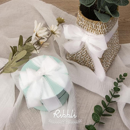 Ribbli 3 Rolls White Ribbon 1.5 Inch x 18Yards Handmade Cotton Frayed Fringe Ribbons for Gift Wrapping Wedding Invites Bridal Bouquets Baby Shower DIY Crafts Home Decor
