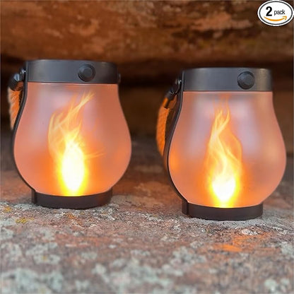 FoxFlame Schoolhouse Solar Lanterns Outdoor Waterproof - Realistic Flickering Flame, 3 Lighting Modes with Rope Handle Design, Waterproof & Solar-Powered for Patio,Porch and Tabletop 2 Pack