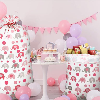 Leinuosen 2 Pcs 70 Inches Extra Large Gift Bags for Baby Shower Jumbo Oversized Plastic Gift Bags with Ropes for Birthday Parents Party Favors(Pink Elephant Polka Dot)