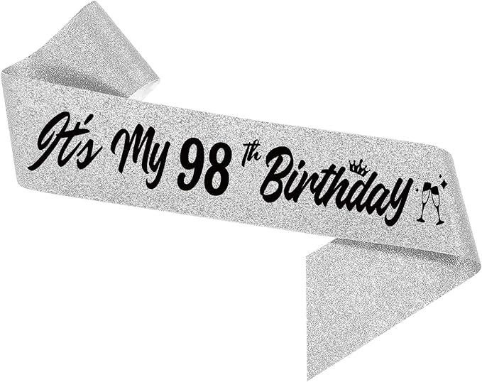 It's My 98th Birthday Sliver Sash - Sparkling Happy 98th Birthday Satin Sash for Women - 98 Years Old Party Decorations