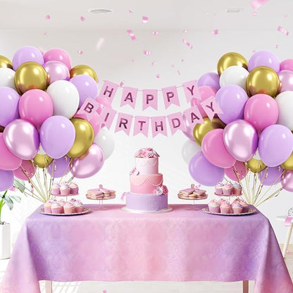 60pcs Pink and Purple Balloons 12inch, White Pastel Purple Metallic Pink Gold Balloons for Pastel Baby Shower Birthday Party Decorations