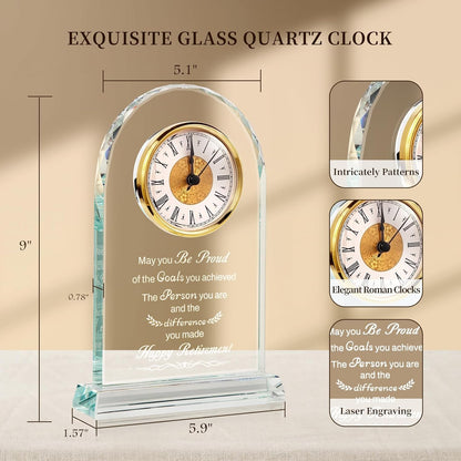 Retirement Gifts for Men/Woman - Premium Glass Retirement Clock, 2025 Happy Retirement Engraved Inspirational Gift for Retired Friends, Coworker, Boss, Leader, Employee Farewell Present (H R)