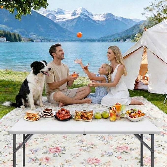 YITAHOME 6FT Folding Table, Outdoor Folding Table w/Heavy Duty HDPE Tabletop, Rectangle Folding Tables w/Portable Carrying Handle for Picnic, Parties, Camping & Indoor Activities, White